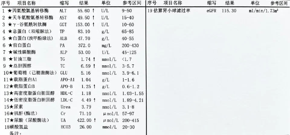 2026年8月13日血液生化检查结果