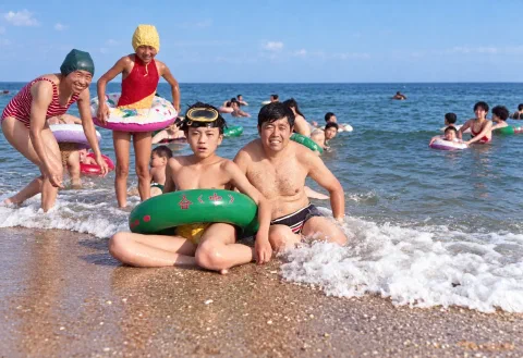 Around June 1993, Beidaihe, Qinhuangdao: my father and me, after photo restoration.